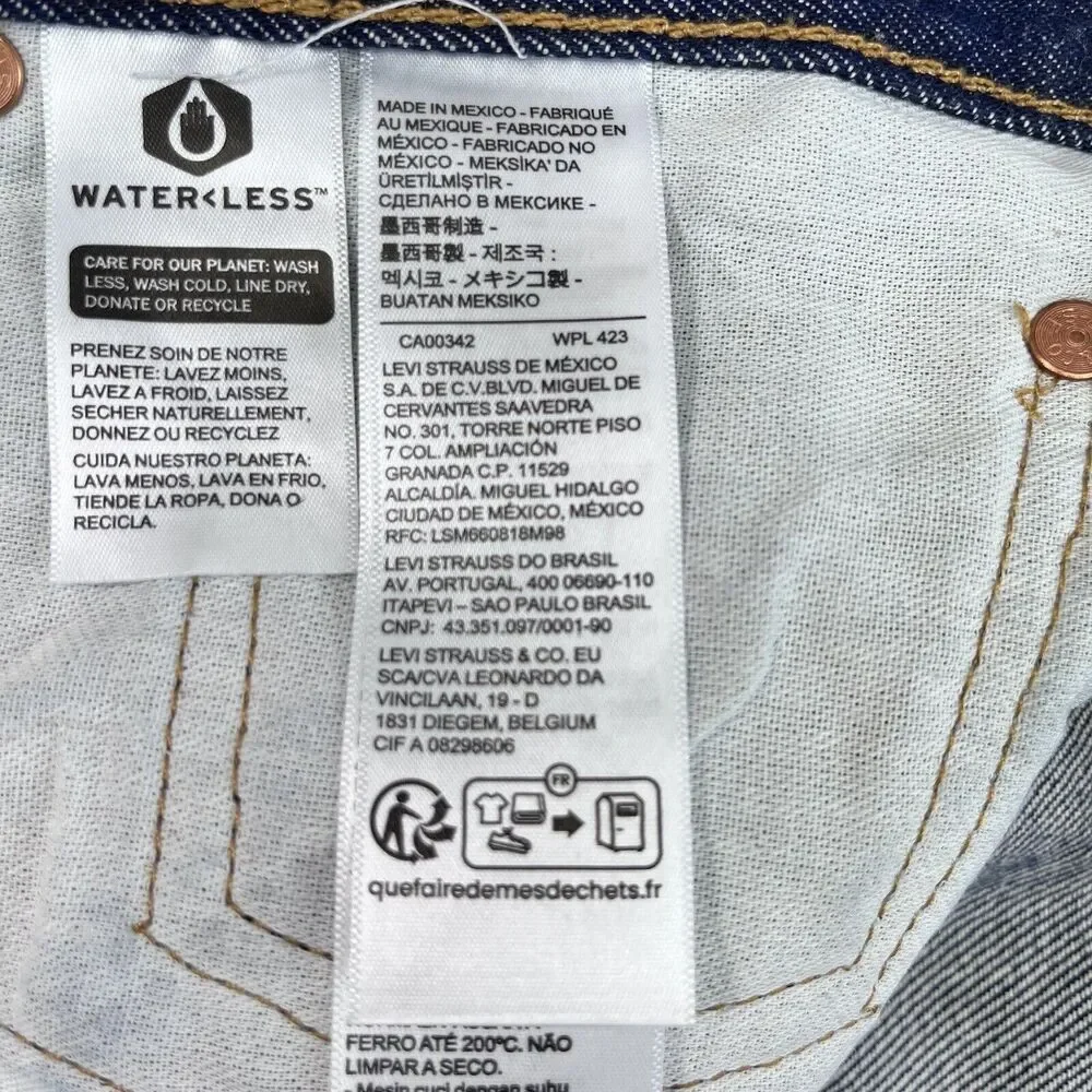 Levis 501 Original Fit Straight‎ Jeans Mens 42x32 Dark Wash Blue Cotton